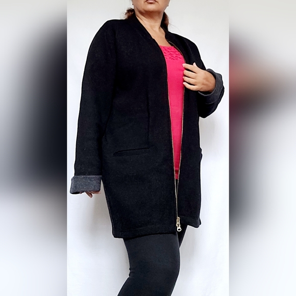 Nomadic Traders Women's 98%Wool Jacket Cardigan Zip Black Stand Collar XL - Picture 9 of 16